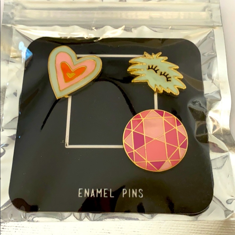 Macy's TwelveNYC ENAMEL fashion pins heart, geometric circle fluff NWT